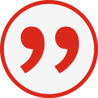 Circular icon with red quotation symbols