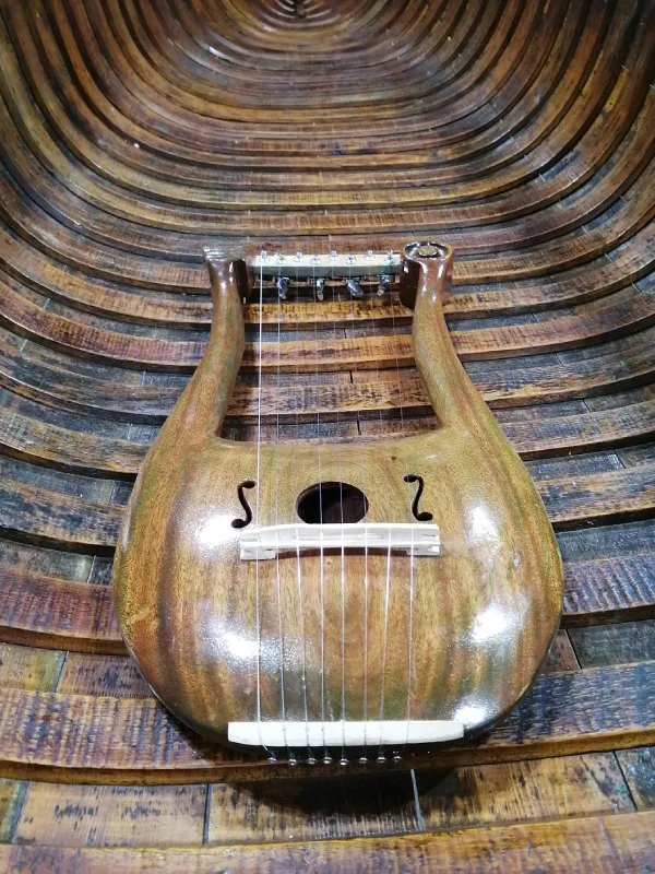 Wooden lyre on a curved surface